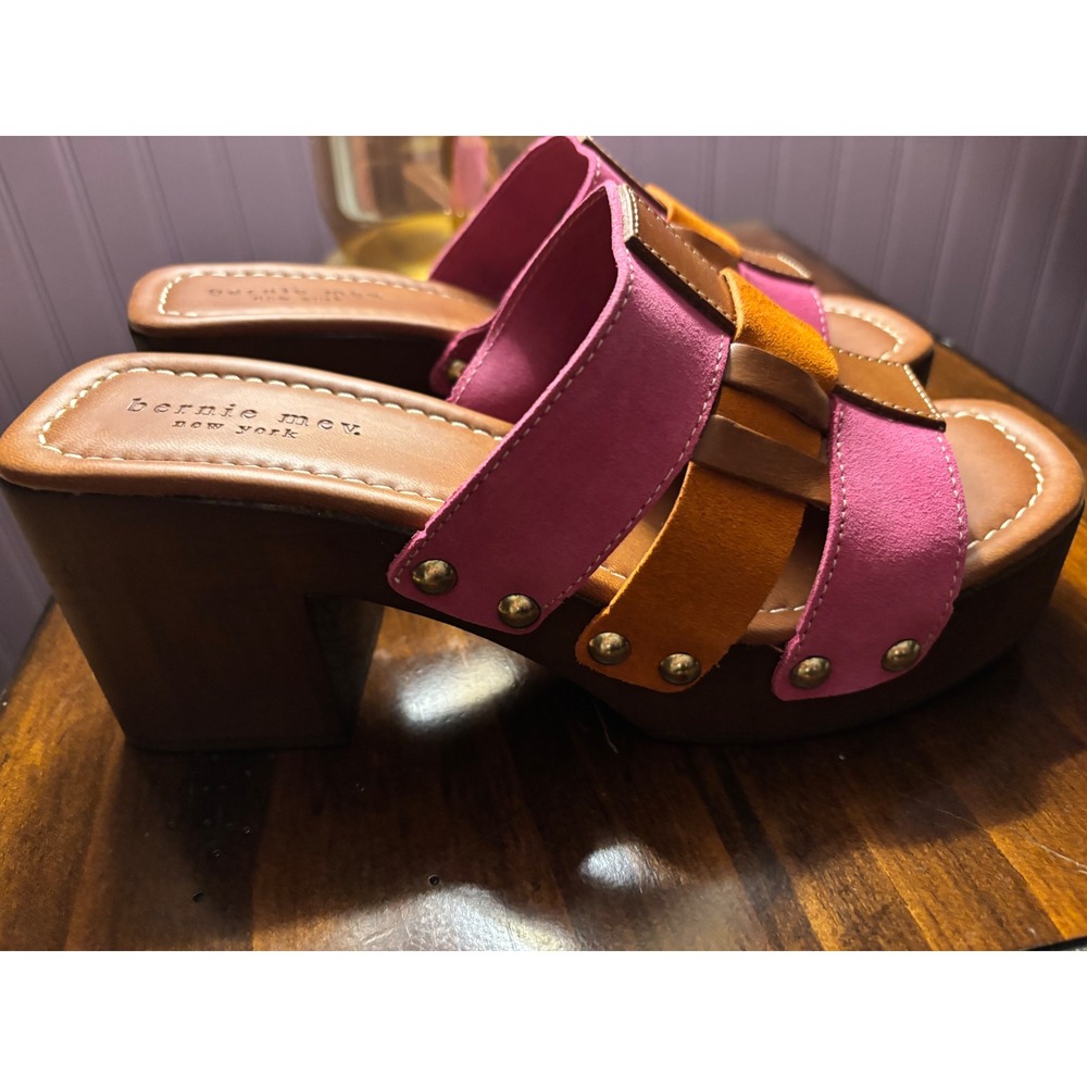 NEW Bernie Mev Platform Slide Sandals Womens Euro 39 US 8 Pink Orange Wood Block - Picture 2 of 7